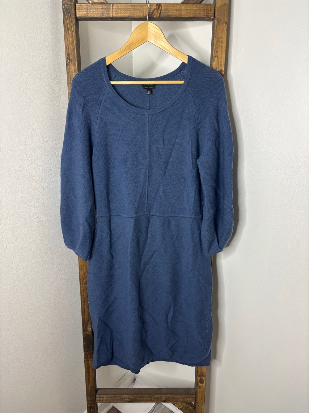 Talbots Merino Wool Blue Long Sleeve Knit Midi Dress Size M